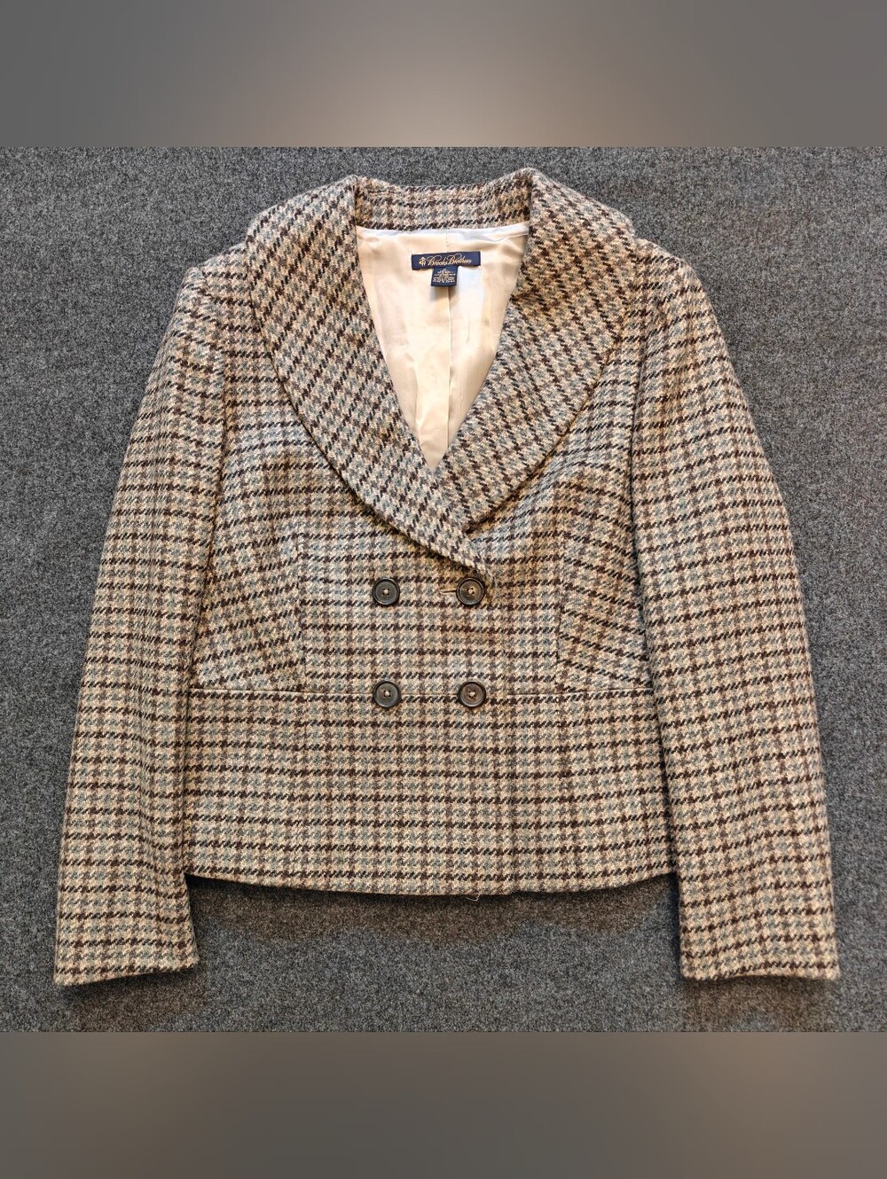 Brooks Brothers Women's Tan Houndstooth Wool Peplum Blazer - Sz 14